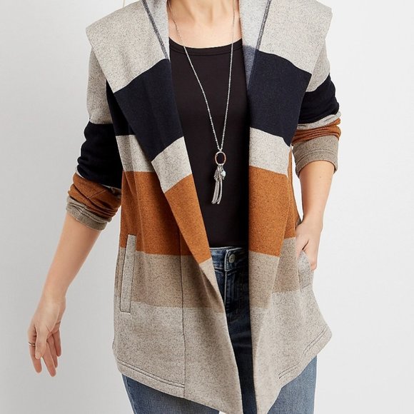 Maurices Sweaters - Maurices Colorblock Fleece Hooded Coatigan Cardigan Coat size L